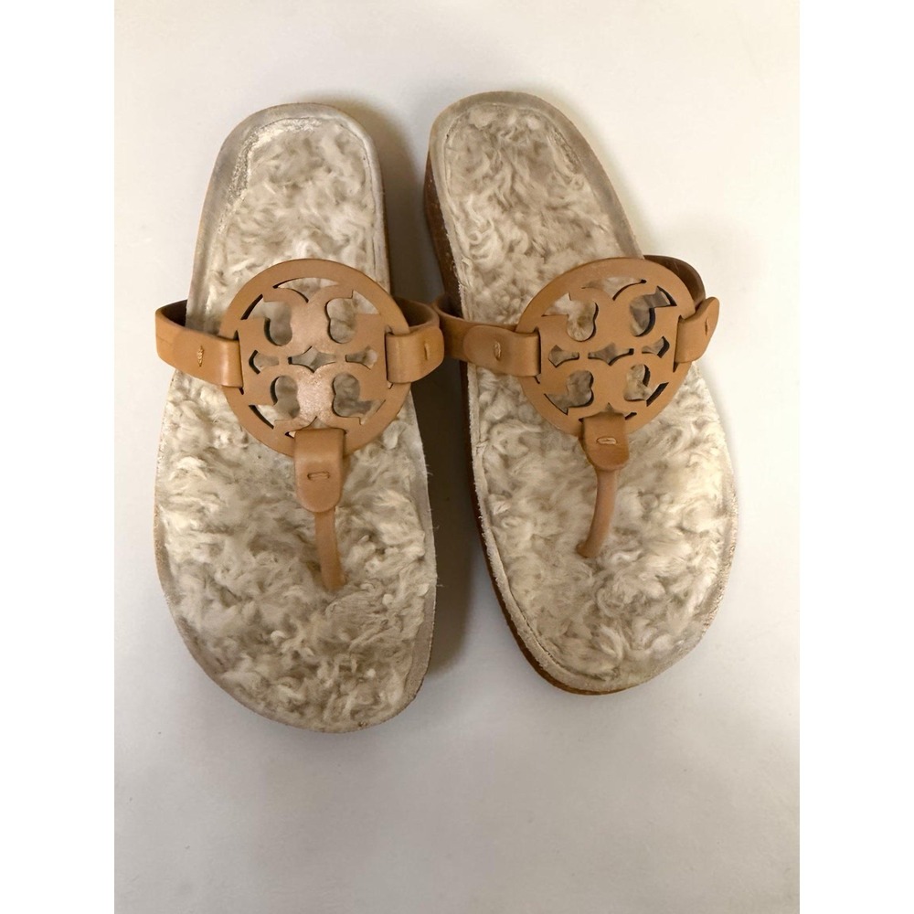 Tory Burch MILLER CLOUD Sandal Cork Shearling Caramel Size 8 Style 86568